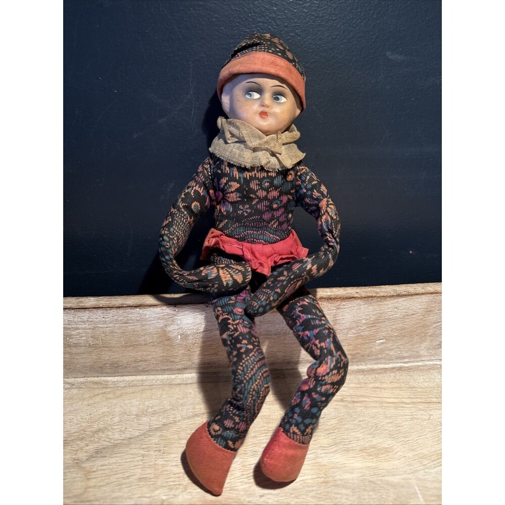 Vintage Cloth Boudoir Style Doll W/ Composition Head - Elf/ Pixie Look Handmade